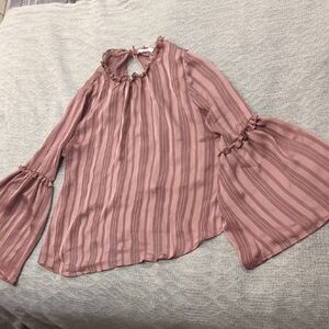 LIKE NEW || Lush, Lg || Mauve/Wine Colored Sheer Stripe Blouse W/ Bell Sleeves
